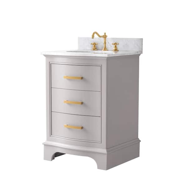 Monroe 24 in. W x 22 in. D Bath Vanity in Taupe with Natural Marble Vanity Top in Carrara White with White Sink