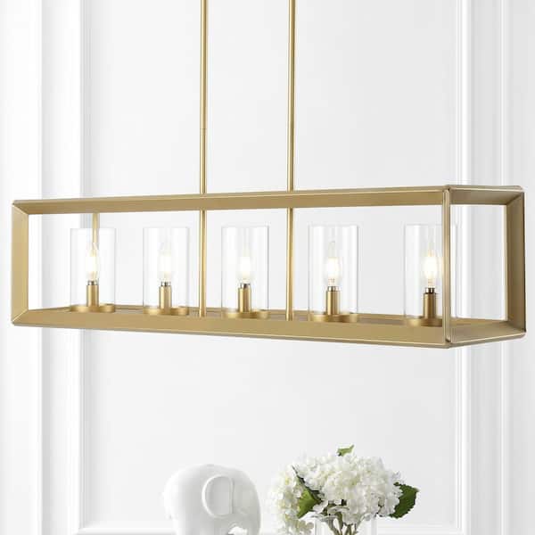 JONATHAN Y Anna 38.5 in. Linear 5-light Brass Gold Metal/Glass LED Pendant