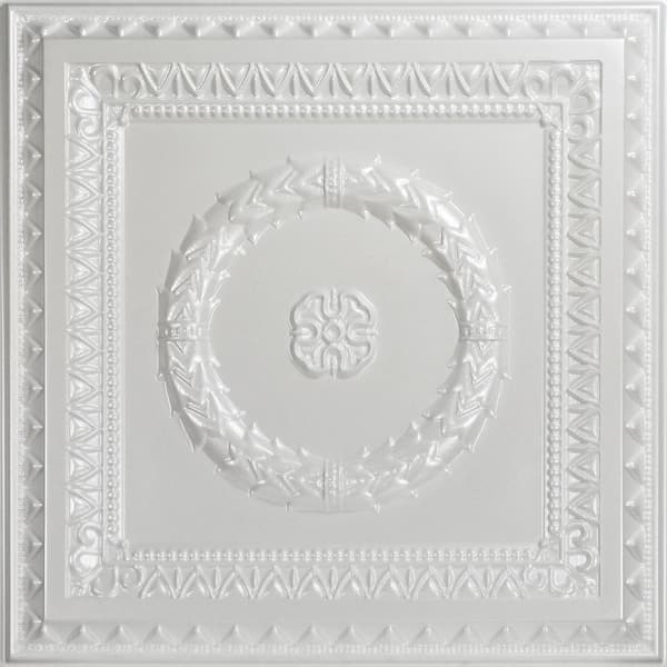 FROM PLAIN TO BEAUTIFUL IN HOURS Laurel Wreath 2 ft. x 2 ft. PVC Glue-up or Lay-in Ceiling Tile in White Pearl