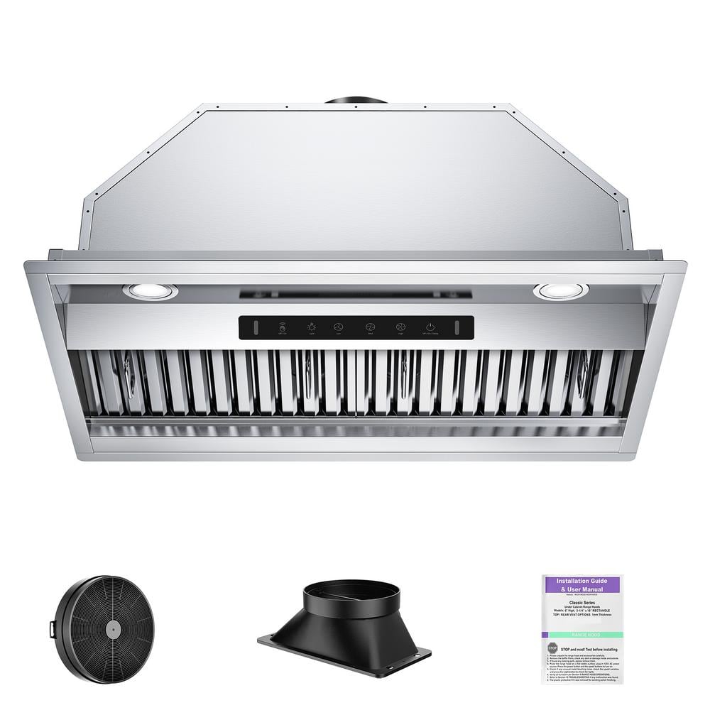 30 in. 600 CFM Convertible Insert Range Hood with 3-Speed Gesture Control and Touch Panel, LED lights in Stainless Steel