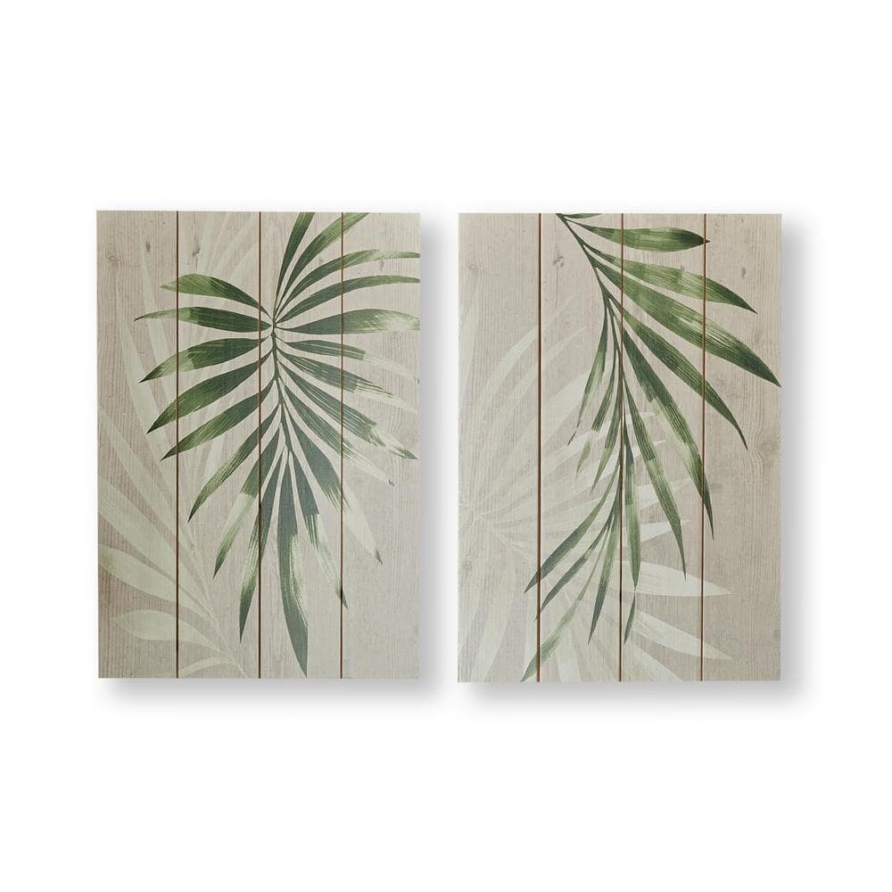 Peaceful Palm Leaves Wood Wall Art (Set of 2) 107995 - The Home Depot