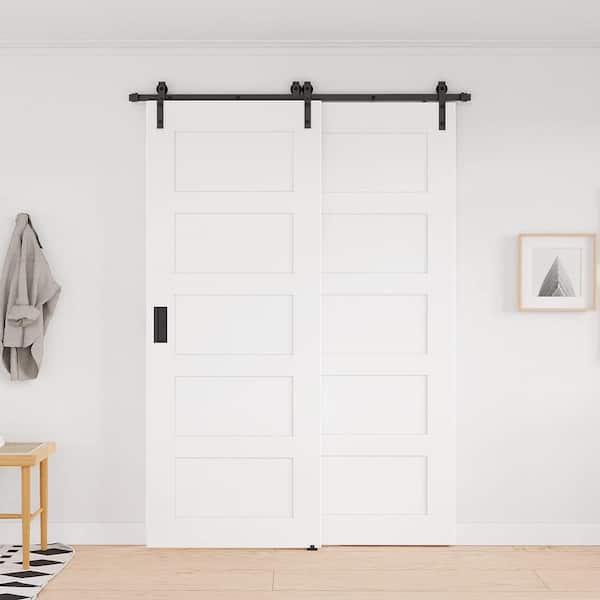 WINSOON 6FT Single Rail Bypass Barn Door Hardware Double Doors Kit Heavy Duty Sliding One Track Antique Roller for Cabinet Closet Fit Double 36 Wide Doors