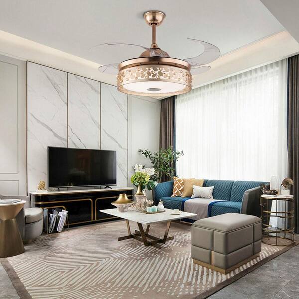 OUKANING 42 in. Integrated LED Indoor Gold Modern 7 Colors
