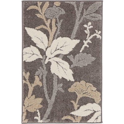 Blooming Flowers Gray 2 ft. x 3 ft. Scatter Rug