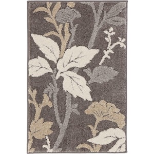 Blooming Flowers Gray 3 ft. x 5 ft. Area Rug