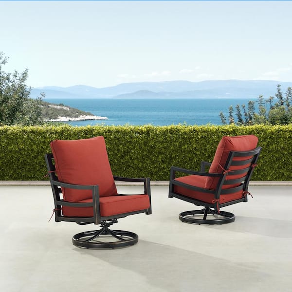 Oakland Living Pair of Black Aluminum Deep Seating Swivel Rocker Club Chairs with Cushions