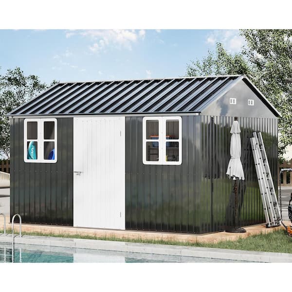 12 ft. W x 10.3 ft. D Galvanized Steel Metal Shed with Lockable Hinged Door and 2-Windows (124 sq. ft.)