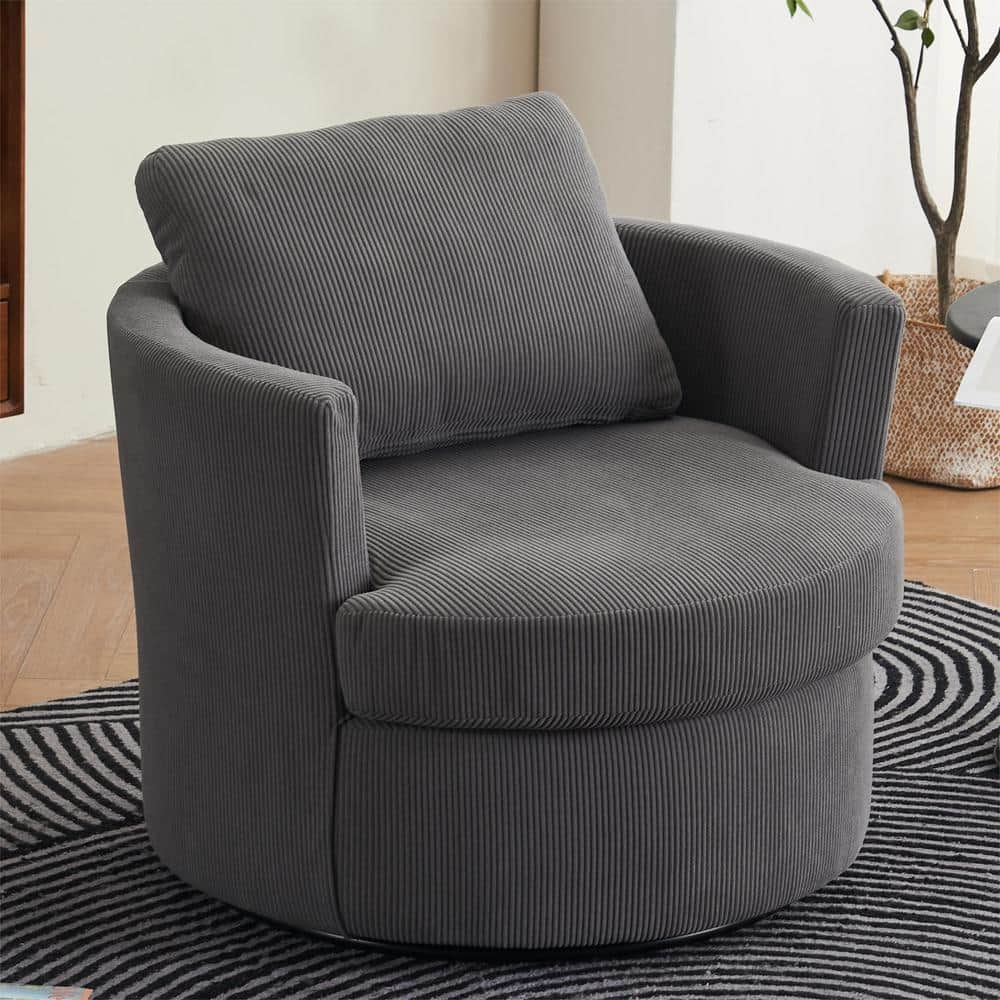 Light Grey Polyester Swivel Barrel Chair (Set of 1)