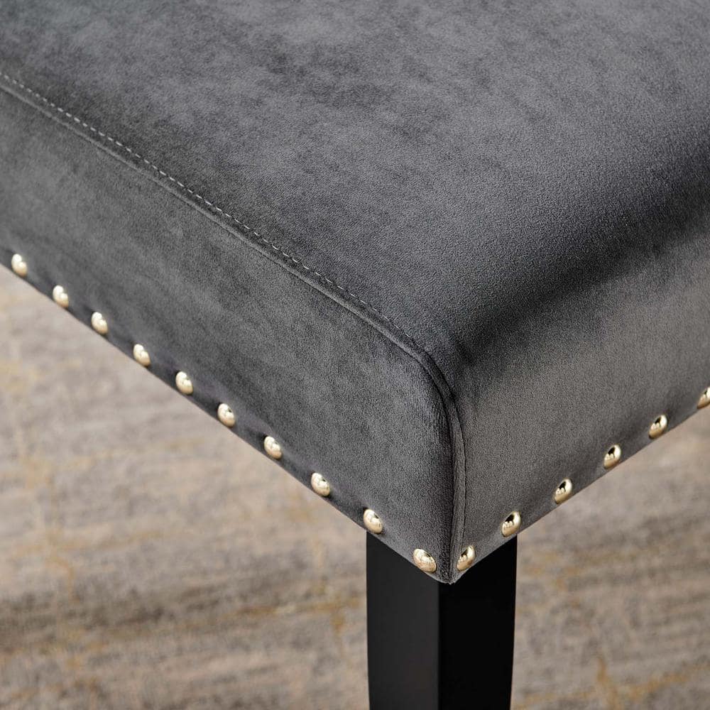 Charcoal Velvet Upholstered Parsons Side Chair with Nailhead Trim