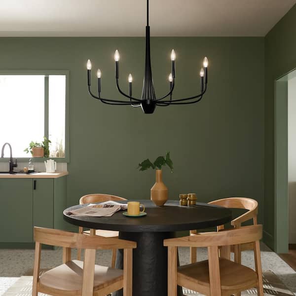 Deela 36 in. 8-Light Black Modern Candle Circle Chandelier for Dining Room
