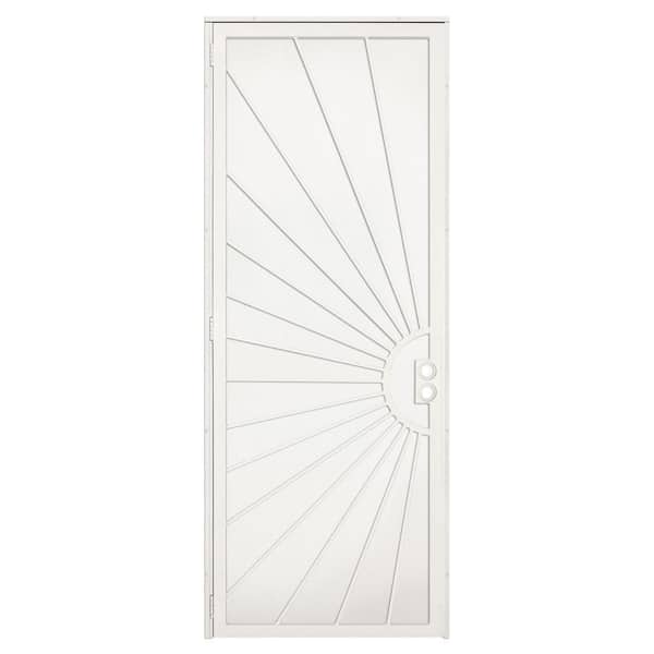 Unique Home Designs 36 in. x 96 in. Solana Navajo White Surface Mount Right-Hand Steel Security Door with Perforated Metal Screen