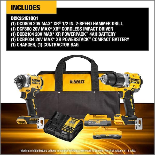 DEWALT 20V XR Lithium-Ion Cordless 2-Tool Combo Kit with Ah