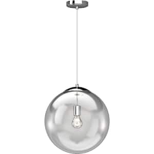 1-Light 14 in. Globe Shade Chrome Indoor Pendant with Clear Glass