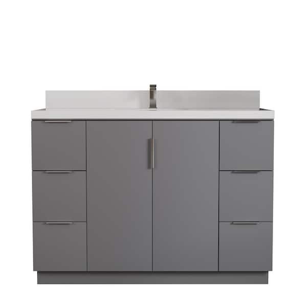 Bergen 48in. Single Gray Bath Vanity with White Engineered Stone Top.