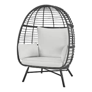 Black Wicker Outdoor Dome Egg Chair with CushionGuard Shadow Gray Cushion