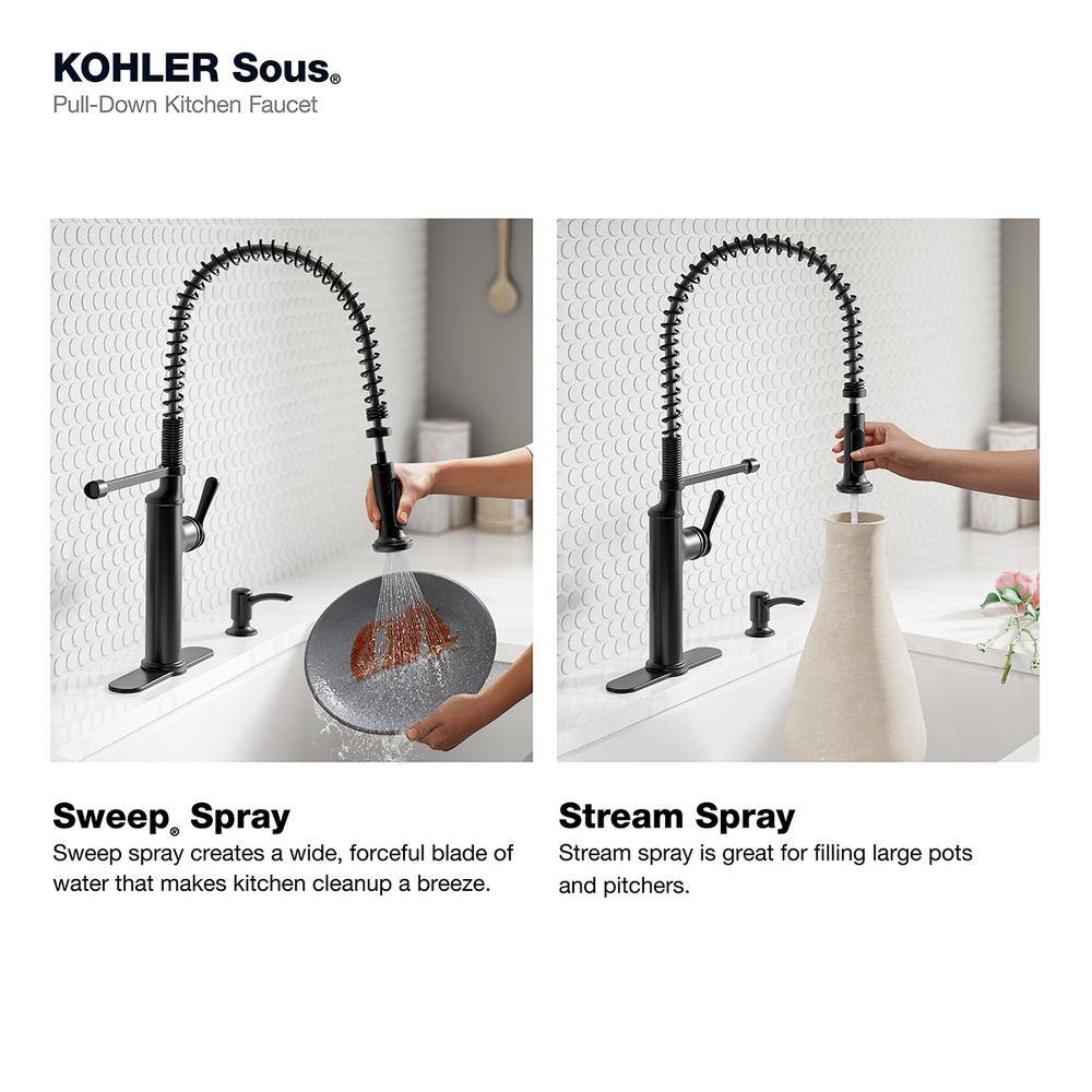 Matte Black Industrial Pull Down Kitchen Faucet with Soap Dispenser