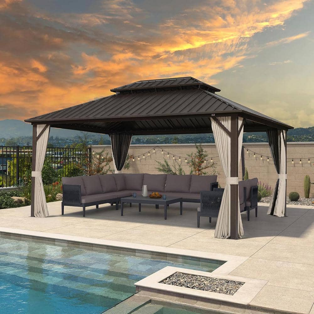 PURPLE LEAF 12 ft. x 16 ft. Bronze Aluminum Outdoor Hardtop Gazebo