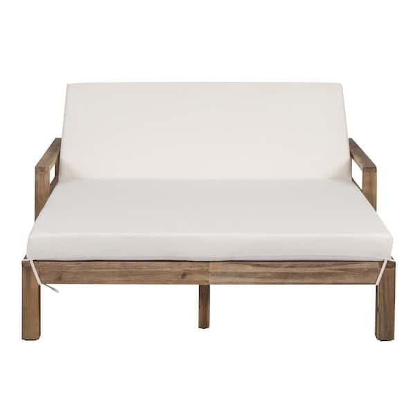 Zeus & Ruta Natural Wood Patio Outdoor Day Bed with Beige Cushions and Ultimate Relaxation for Poolside, Garden and Backyard