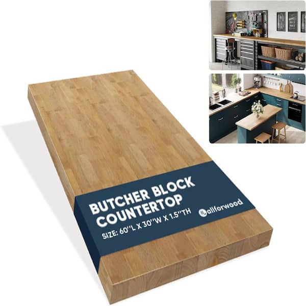 Hevea Solid Wood Butcher Block 60x36x1.5", DIY Countertop/Tabletop (UV Light Brown)