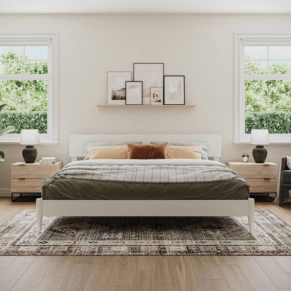 AFI Lylah White Solid Wood Frame King Platform Bed with