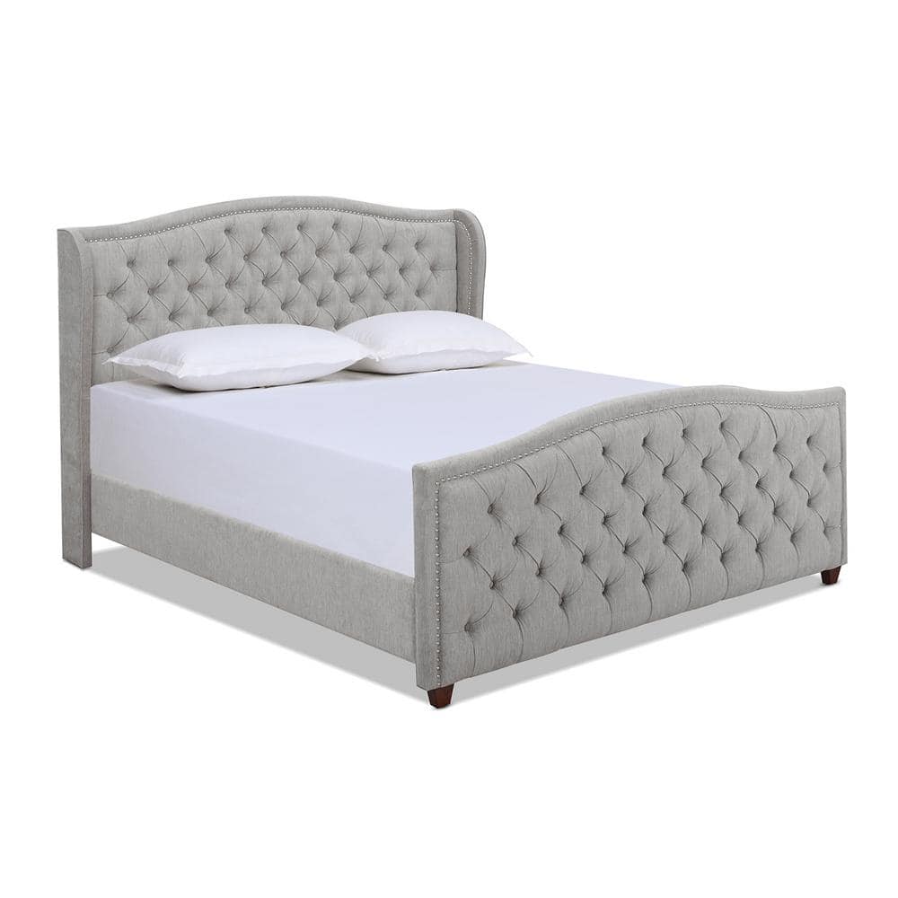 Marcella King Silver Grey Tufted Upholstered Bed with Nailhead Trim