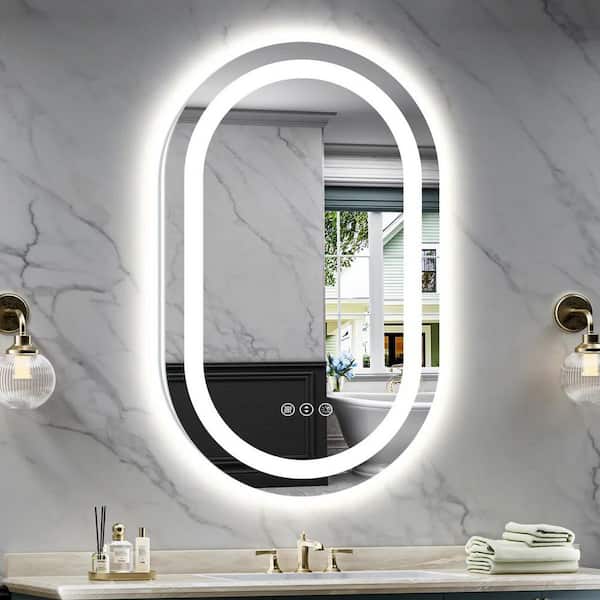 48 in. W x 30 in. H Oval Frameless Front & Back Lighted Anti-Fog Wall Bathroom Vanity Mirror, Tempered Glass, UL