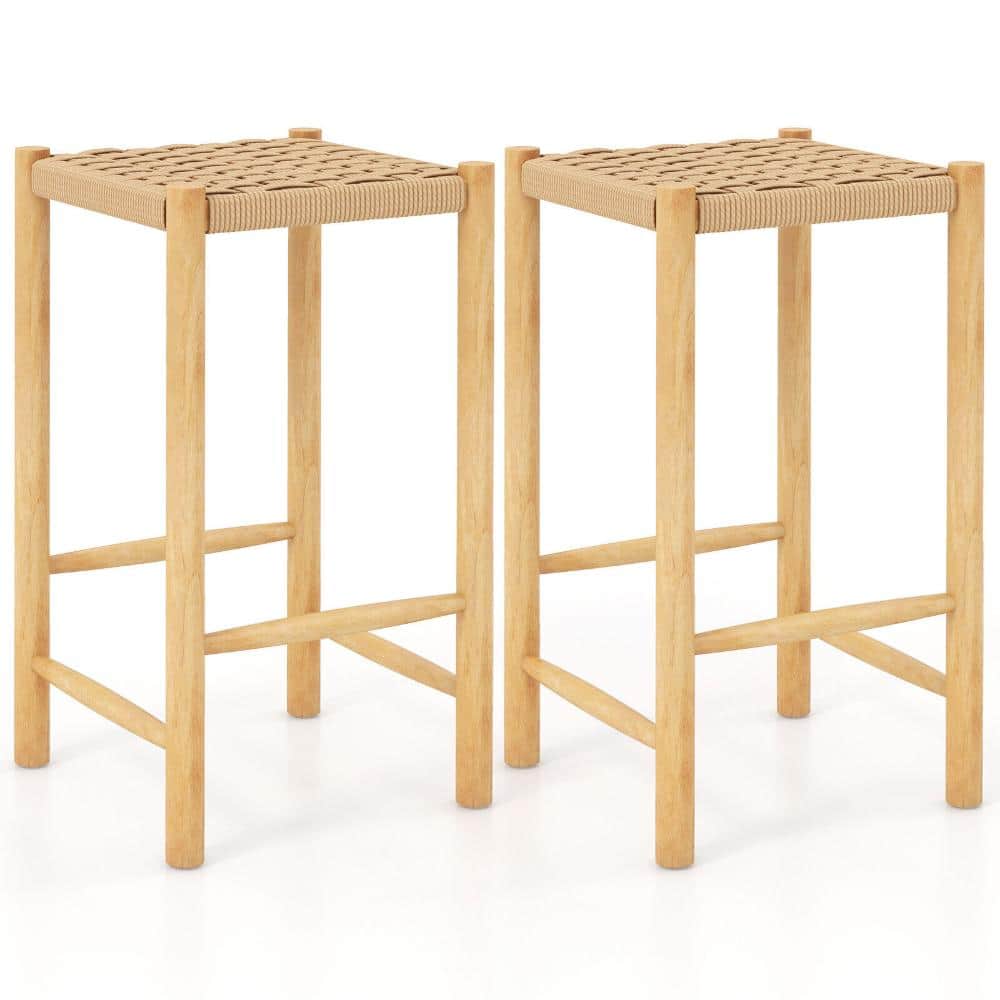 Set of 2 Paper-Rope Woven Rubberwood Bar Stools, 25.5 in. Dining Height with Cross Bars price history on PriceWatchPro
