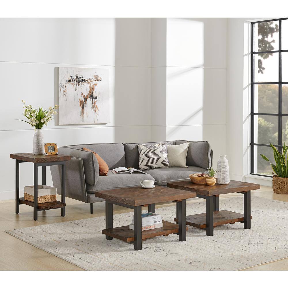 Pomona Rustic Natural Solid Pine and Metal 2-Tier End Table