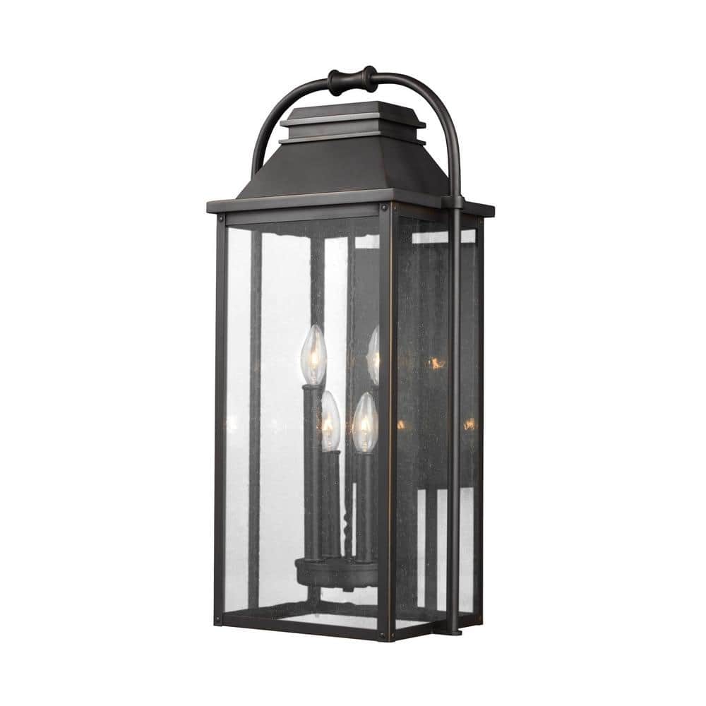 Antique Bronze Rectangular Lantern Sconce with Clear Seeded Glass