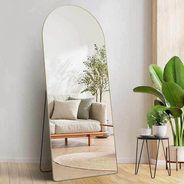 29.92 in. W x70.87 in. H Arched Full Length Mirror Floor Mirror with Stand Aluminum Alloy Frame in Black for Living Room