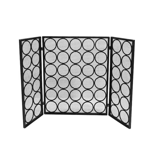 Noble House Hartly Modern Black and Silver Three Panel Iron Fire Screen