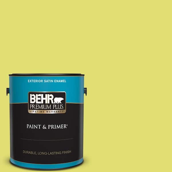 BEHR PREMIUM PLUS 1 gal. #400B-4 Citron Satin Enamel Exterior Paint & Primer