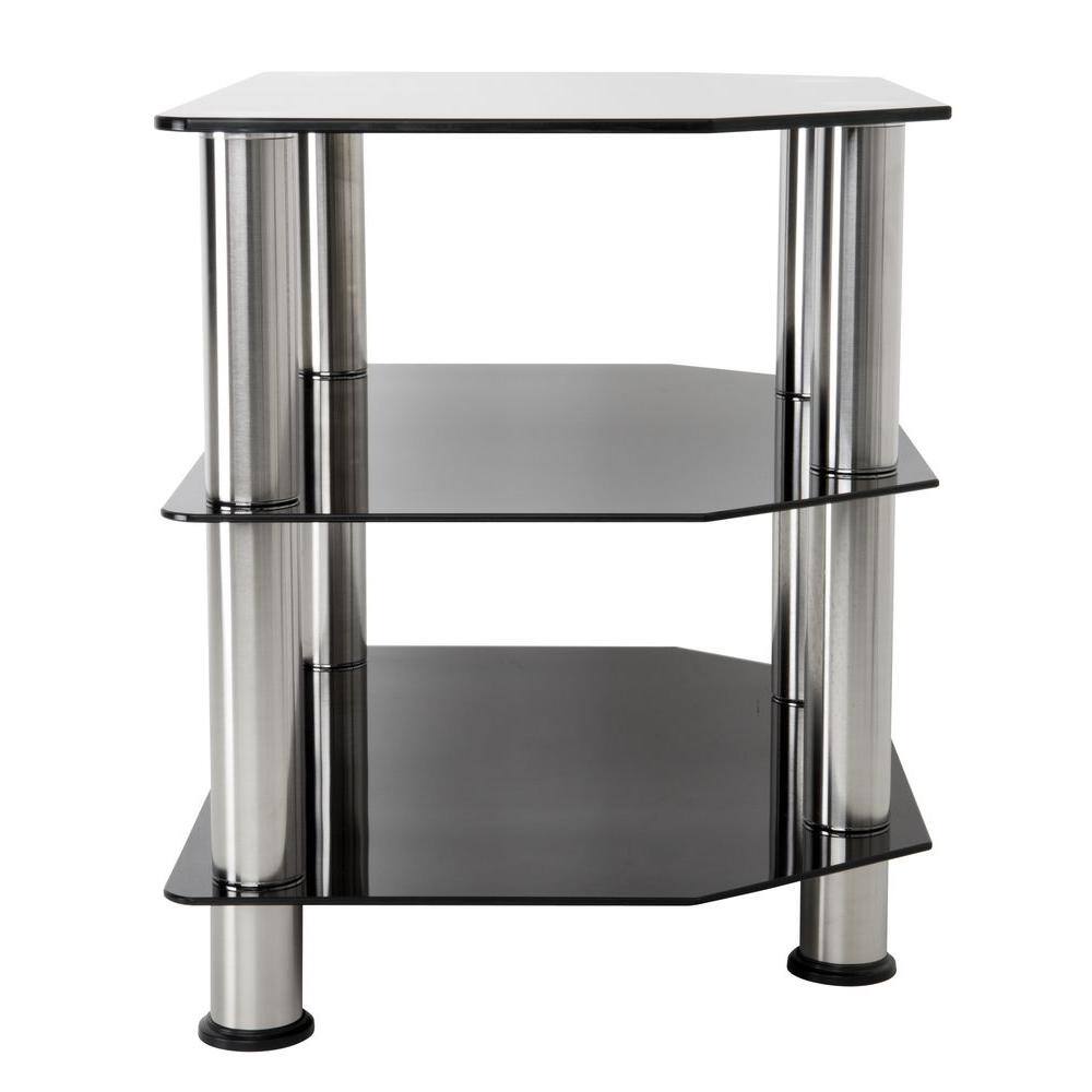 Eclipse 23.6" Black Tempered Glass Corner TV Stand with Chrome Accents