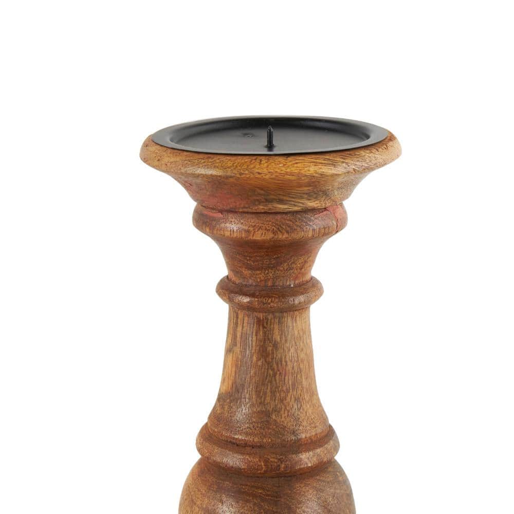 Elegant Rustic Mango Wood Pillar Candle Lantern Trio, Brown Finish