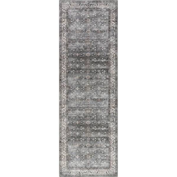 Myrtle Spill Proof Washable Vintage Grey 2.6 ft. x 8 ft. Indoor Area Rug