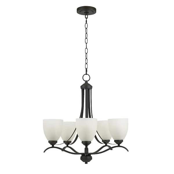 5-Light Bronze Chandelier with Etched Glass Shades