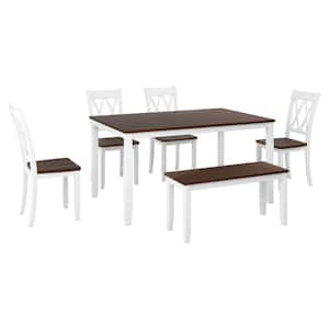 6-Piece Rectangle White Wood Top Dining Room Set, for Home or Commercial Use (Seats 6)