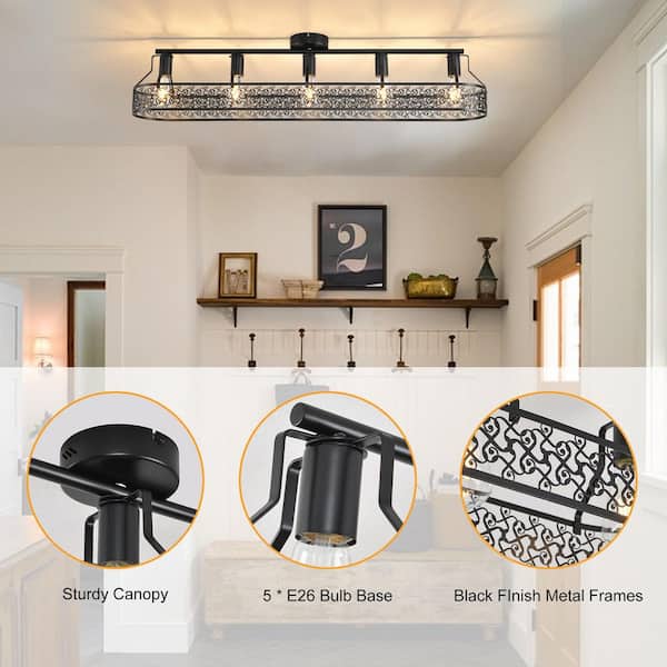 Genoci 43.3 in. 5-light Black Farmhouse Flush Mount with Metal
