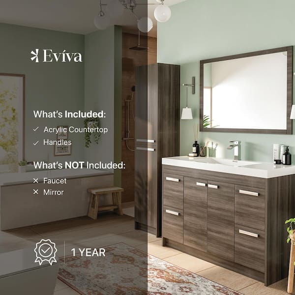 Eviva Lugano 42 in. W x 19 in. D x 36 in. H Single Bath Vanity in Cement Gray with White Acrylic Top and White Integrated Sink