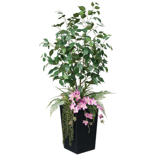 DR.Planzen 4 ft. Artificial Ficus Tree Indoor/Outdoor,Fake Plant in Black Planter for Home Office Living Room Decor