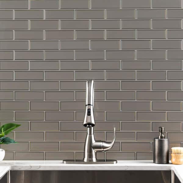 Take Home Tile Sample - Champagne Bevel Subway 6 in. x 6 in. Glass Mesh-Mounted Mosaic Tile
