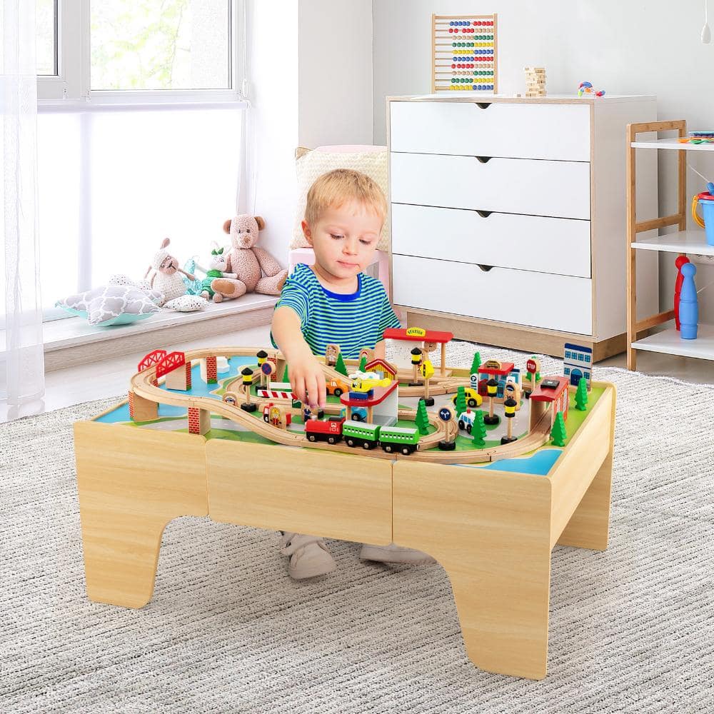 84-Piece Wooden Train Set with Reversible Tabletop and Storage Drawer Toddler Railway Toy ASTM Certified price history on PriceWatchPro