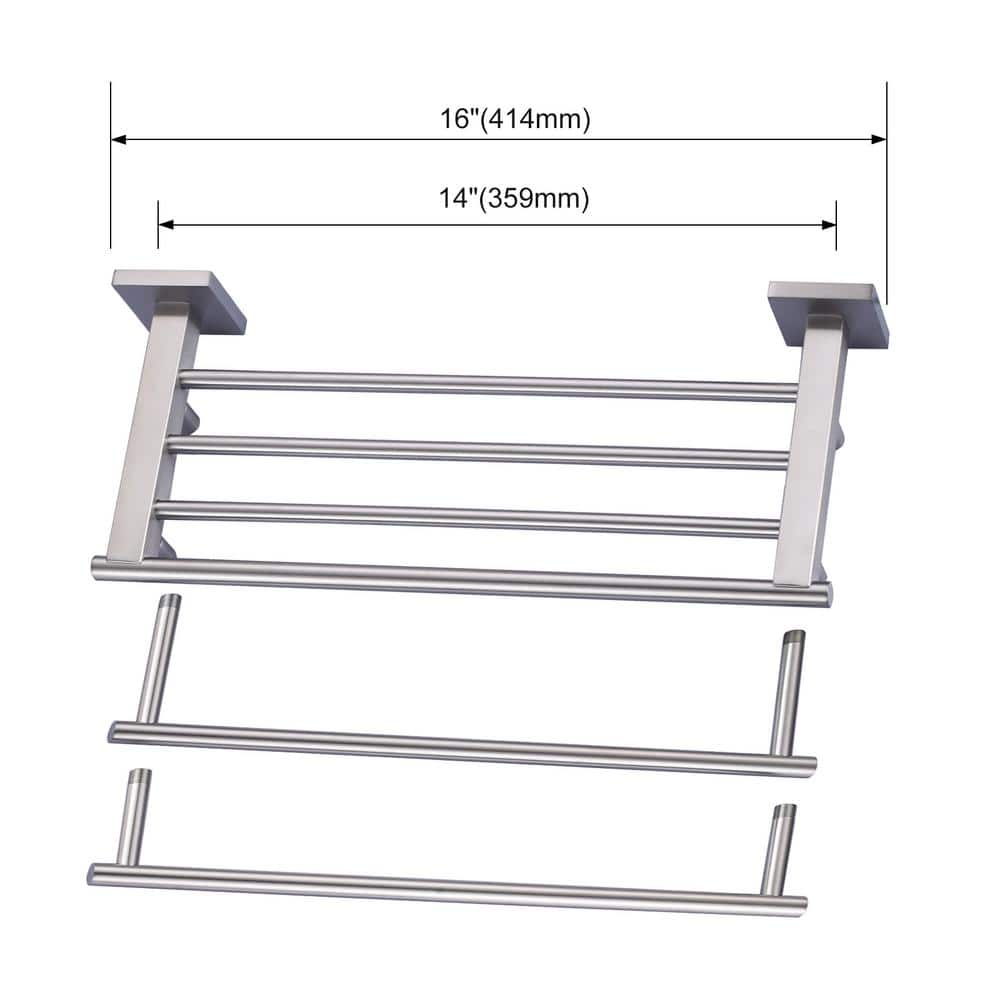 16-Inch Brushed Nickel Double Towel Bar with Shelf