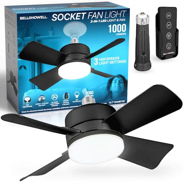 15.7 in. Indoor Matte Black LED Socket Ceiling Fan with Remote