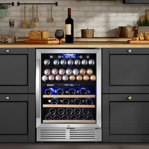 24 in. Dual Zone Upper and Lower 27-Wine Bottles and 94-Cans Beverage & Wine Cooler in Silver Built-in and Freestanding