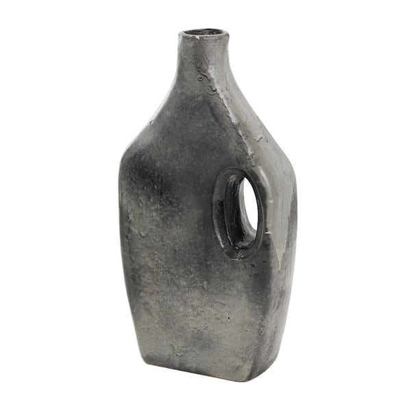18 in. Gray Marble Inspired Paper Mache Decorative Vase with Cutout Handle