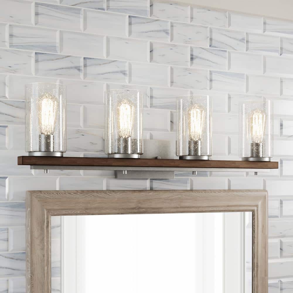 Boswell Quarter 33-1/4 in. 4-Light Silver with Painted Chestnut Wood Accents Bathroom Vanity Light price history on PriceWatchPro