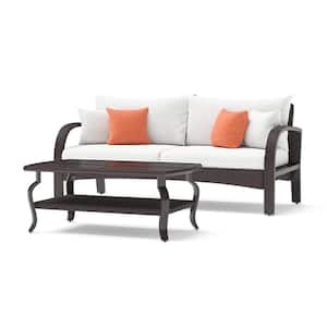 Barcelo 2-Piece Wicker Patio Sofa and Coffee Table Conversation Set with Sunbrella Cast Coral Cushions