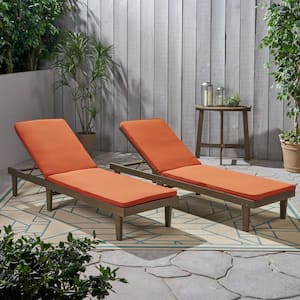 Nadine Grey 2-Piece Wood Outdoor Chaise Lounge with Rust Orange Cushions