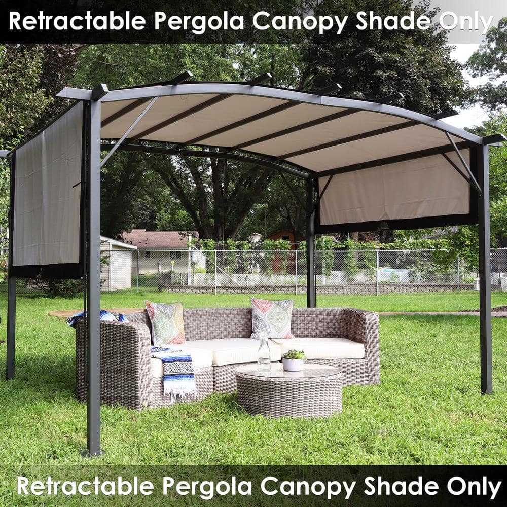 Gray 9x12 Foot Polyester Retractable Pergola Canopy Shade